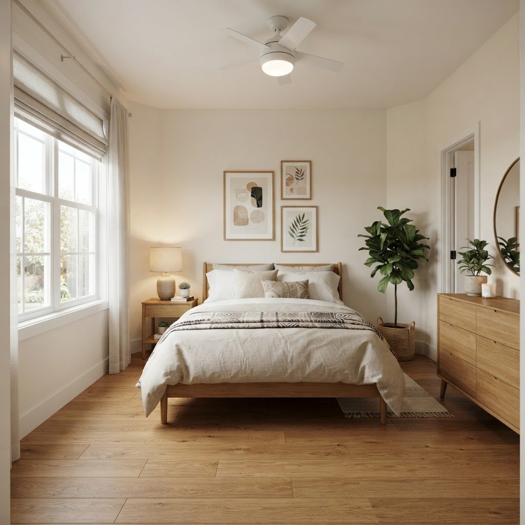Quarto em obra → Quarto pronto — depois